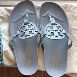 Tory Burch Miller Cloud Blue/Gray Slide Sandals with Medallion Design Size 9